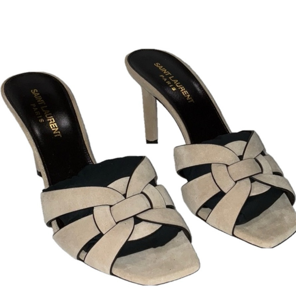 NEW SAINT LAURENT Tribute 85 Beige Women's Heeled Mules